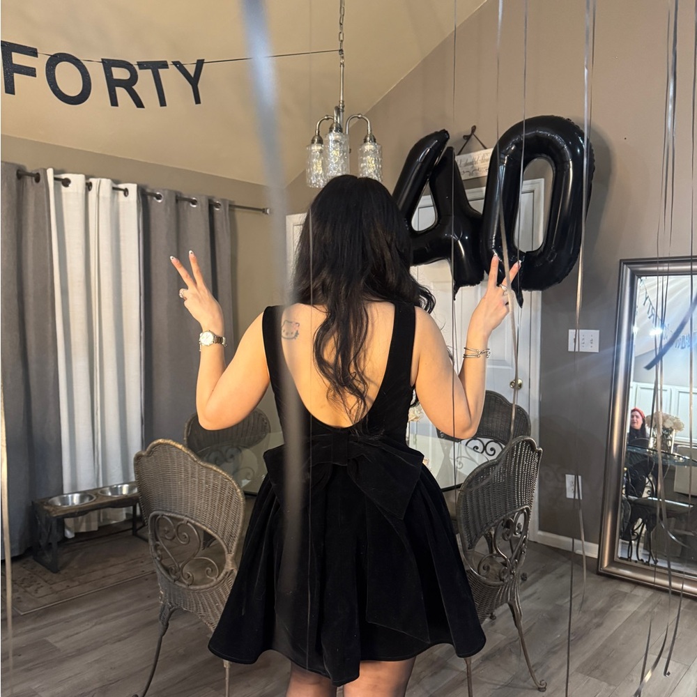 WORN ONCE-Black Velvet Party Dress with Deep Scoop Back